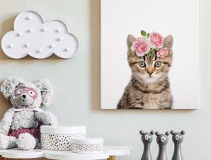 Πίνακας σε καμβά CUTE CAT FLOWERS