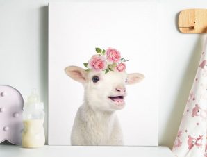 Πίνακας σε καμβά CUTE SHEEP FLOWERS