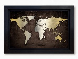 Πίνακας σε καμβά με κορνίζα GRUNGE METALLIC WORLD MAP