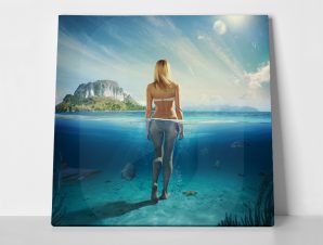 Πίνακας σε καμβά WOMAN STANDING IN WATER