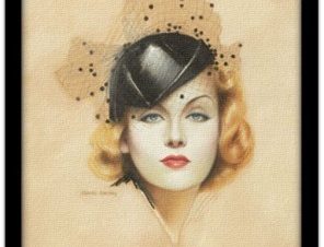 Pin up γυναίκα με καπέλο από τούλι, Vintage, Πίνακες σε καμβά, 20 x 30 εκ.