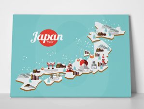 Πίνακας JAPAN WINTER LANDMARK TRAVEL MAP