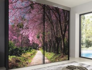 Ανθισμένες κερασιές, Φύση, Αυτοκόλλητα ντουλάπας, 100 x 100 εκ.