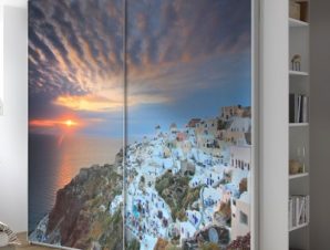 Ηλιοβασίλεμα στην Οία της Σαντορίνης, Ελλάδα, Ελλάδα, Αυτοκόλλητα ντουλάπας, 100 x 100 εκ.