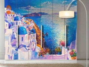 Ελαιογραφία, Ελληνικό Νησί, Ελλάδα, Αυτοκόλλητα ντουλάπας, 100 x 100 εκ.