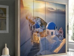 Ηλιοβασίλεμα στην Οία, Σαντορίνη, Ελλάδα, Αυτοκόλλητα ντουλάπας, 100 x 100 εκ.