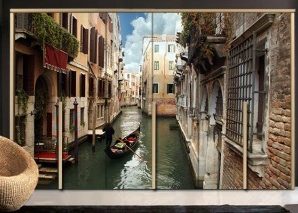 Γόνδολα στη Βενετία, Πόλεις – Ταξίδια, Αυτοκόλλητα ντουλάπας, 100 x 100 εκ.