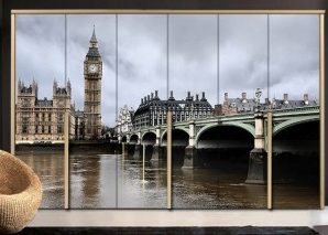 Η γέφυρα Westminster με το Big Ben, Πόλεις – Ταξίδια, Αυτοκόλλητα ντουλάπας, 100 x 100 εκ.